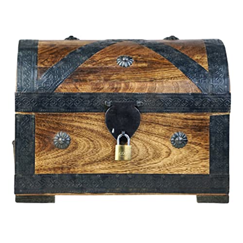 Brynnberg Holztruhe mit Deckel - Vintage Schatztruhe mit Schloss - 24x16x16cm Massivholz Kiste für Geschenke, Aufbewahrung, Deko - Piraten Schatzkiste im Kolonialstil von Brynnberg