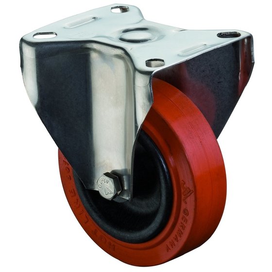 BS ROLLEN - Bockrolle,Ø 100mm,B 30mm,80kg,H110.B21,mit Anschraubplatte,rot von Bs Rollen