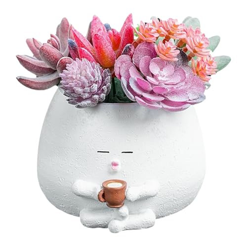 Bsbkoj Niedliche Blumentöpfe, kreative Pflanztöpfe aus Kunstharz, kleine Gartenstatue, Kaffee-Zylinder-Blumentöpfe, kleine Blumentöpfe mit Drainagelöchern, niedlicher Blumentopf, dekorative von Bsbkoj