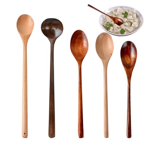 Soup Spoon Ladle, Wooden Heat Resistant Coffee Spoon Cooking, 12.99x1.97 Inches, Natural Tableware for Honey Sauce Salad Stirring Blending Mixing Preparation, Durable Eco Friendly von Bsbkoj