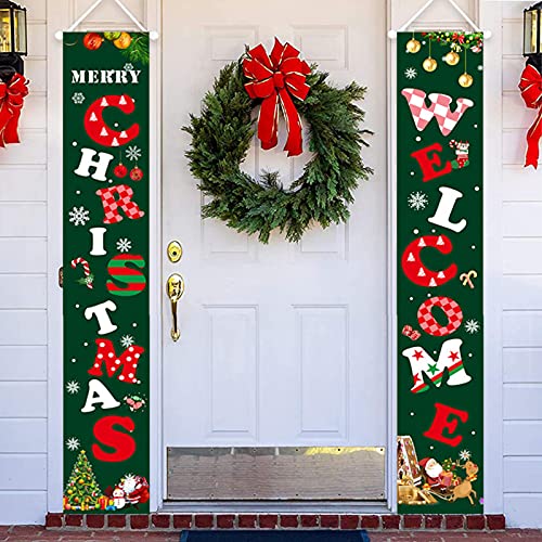 2 Stück Frohe Weihnachten Banner, Outdoor Indoor Weihnachtstür Deko Hängende Banner, Wiederverwendbar Aussen, Weihnachtsdeko Amerikanisch, Wie Nussknacker Figur Groß Outdoor Party Dekoration (C) von Bseical