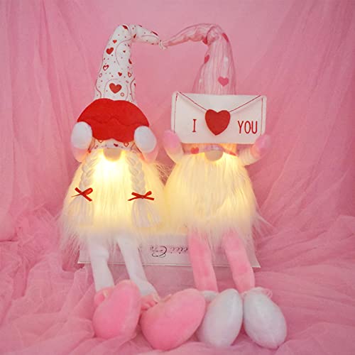 2 Stück Valentinstag Deko Wichtel Set, Valentinstag Gnome Rosa LED, Valentinstag Figuren Laterne, Valentinstag Wichtel Plüsch, Zwerg Tisch Dekoration Beleuchtet, Geschenk Hochzeit Geburtstag Jahrestag von Bseical