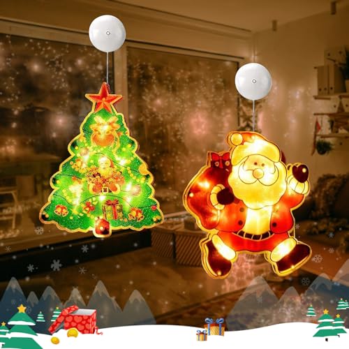 2 Stück Weihnachten Fenster Lichter,Fensterdeko Weihnachten Beleuchtet,Led Weihnachtsbeleuchtung Innenfenster Dekorationen Mit Saugnäpfen,Batteriebetrieben Lichterkette,für Weihnachten Fensterdeko (B) von Bseical