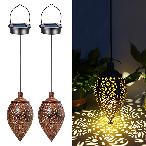 2PCS Solarlampen für Außen Garten,Solar Laterne für Außen Hängend Wasserdicht,Gartendeko,Gartenlaterne für Draußen,Metall Led Solar Laterne Für Draussen Baum Patio Garten Balkon Terrasse,Wegeleuchten von Bseical