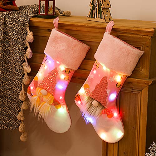 2stück Weihnachtssocken Weihnachtsstrumpf Nikolausstrumpf Mit Lichtern Lichterkette Weihnachten Deko Kamin Nikolausstiefel Geschenkbeutel Weihnachtsbaumschmuck Weihnachtsdekoration Geschenke Bastelset von Bseical