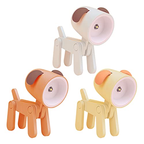 3 Stück Nachtlicht Baby Stilllicht, Mini Nachtlicht Baby, Nachttischlampe Kinder LED, Babyzimmer Deko Hirsch / Dinosaurier / Hunde, Kawaii Schreibtischlampe Cartoon Faltbare mit Handyhalterung (C) von Bseical