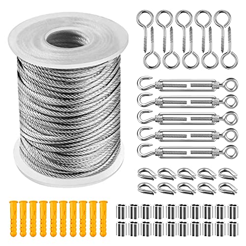 304 Edelstahl Drahtseil Set, SeilaufhäNgung Drahtseil, Spanner Mit Drahtseil Pvc Ummantelt, Outdoor Lights Hanging, WäScheleine, TreppengeläNder, Spaliere Und Rankhilfen (20m) von Bseical