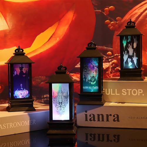 4 Stück Halloween Deko Kürbis Laterne 13cm Hohe, Halloween Laterne Outdoor mit LED Kerze, Halloween Deko Garten mit Batterie, Halloween Deko Laternen Herbst Draußen Baum Hängedeko Licht (Kaltes Licht) von Bseical