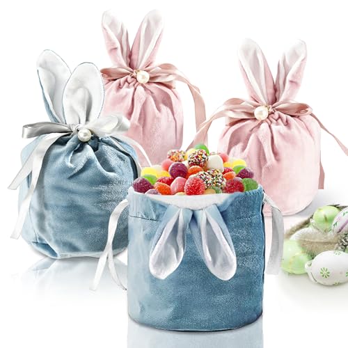 4 Stück Ostertüten zum Befüllen Osterbeutel Stoff, Ostertasche mit Ohren 18x15cm, Geschenktüten Ostern, Säckchen zum Befüllen, Geschenkbeutel, Osterkörbchen, Osterhasen Bunt Samt Geschenke für Kinder von Bseical