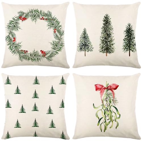 4er Set Kissenbezug Weihnachten, Weihnachtselementstile Muster Dekorative Kissenhülle Leinen Sie Kissenbezüge, weihnachtskissen weihnachtsdeko innen für Weihnachten Couch Wohnzimmer Garten Room Deko 4er Set Kissenbezug Weihnachten, Weihnachtselementstile Muster Dekorative Kissenhülle Leinen Sie Kissenbezüge, weihnachtskissen weihnachtsdeko innen für Weihnachten Couch Wohnzimmer Garten Room Deko von Bseical