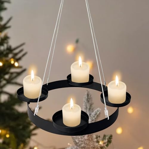 Adventskranz Metall Hängen 30 cm, Kerzenständer Advent für stumpenkerzen, Adventskranz Gestell Deko Tablett Rund (30 cm) von Bseical