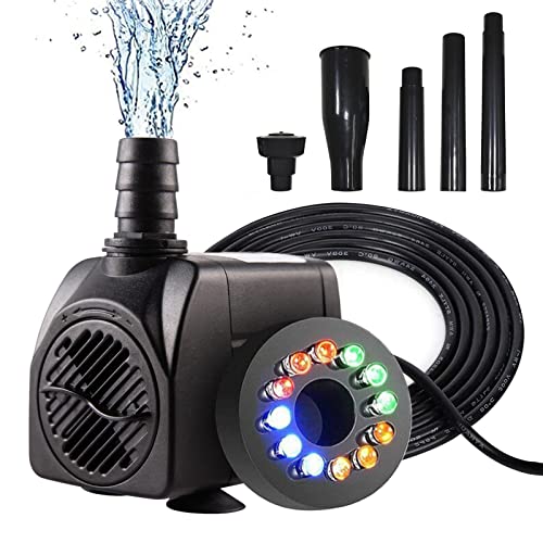 Springbrunnenpumpe Aussen mit LED, Teichpumpe Klein für Miniteich, Aquarium Pumpe Leise, Springbrunnen Pumpe Klein mit Licht, Wasserspiel Garten Deko Wasserfall Teich Brunnen Gartenteich 750L/H 15W von Bseical