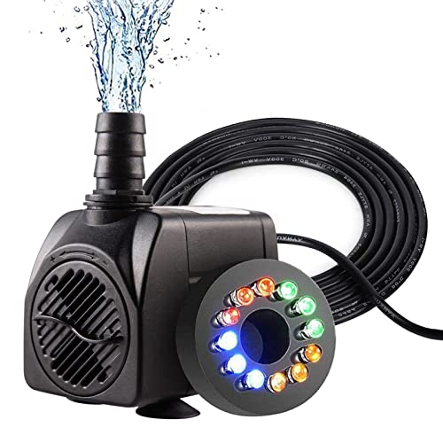 Springbrunnenpumpe Aussen mit LED, Teichpumpe Klein für Miniteich, Aquarium Pumpe Leise, Springbrunnen Pumpe Klein mit Licht, Wasserspiel Garten Deko Wasserfall Teich Brunnen Gartenteich 750L/H 15W von Bseical