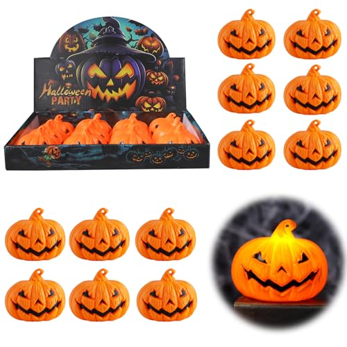 Bseical 12 Stück Kürbis Led Kerzen LED Teelichter Kerzen mit Batterie Elektrische Flackernd LED Lämpchen Teelicht Halloween Deko (B) von Bseical