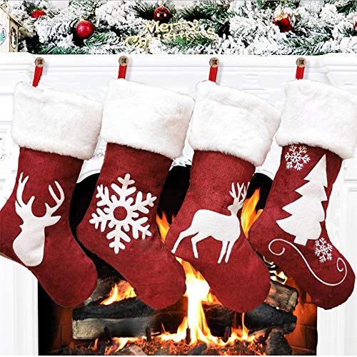 Bseical 4 StüCk Gestrickter Weihnachtsstrumpf, Weihnachtssocken Deko, Geschenke Taschen Und SüßIgkeiten Taschen, Personalisierte Urlaubs, Christmas Stockings Zum Deko BefüLlen Und AufhäNgen von Bseical