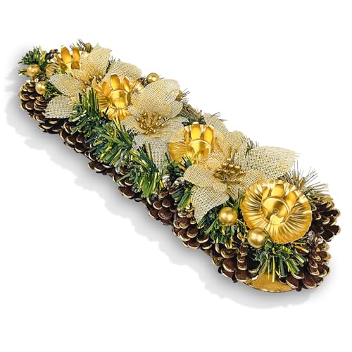 Bseical Adventskranz Länglich, 40 X 15cm Adventskranz KüNstlich, Adventskerzenhalter Mit Tannenzapfen, Adventsgesteck Weihnachtsgesteck, Kerzenleiste FüR Christmas Table Decorations Ohne Kerzen (A) von Bseical