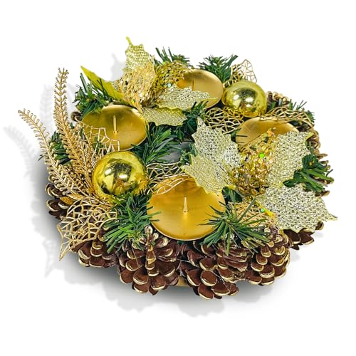 Bseical KüNstlicher Adventskranz, Ø 30cm Adventskranz KüNstlich, Adventskerzenhalter Mit Tannenzapfen, Adventsgesteck Weihnachtsgesteck, Kerzenleiste FüR Christmas Table Decorations Ohne Kerzen (C) von Bseical