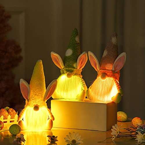 Bseical Ostern Wichtel Deko Mit Led-Licht,Osterdeko Wichtel Figuren Handgemachte,Hase Deko Tischdekoration,Ostern Wichtel Beleuchtet,Handgemachte Esichtslose Plüsch Puppen,Plüsch Osterhasen Zwerg (B) von Bseical