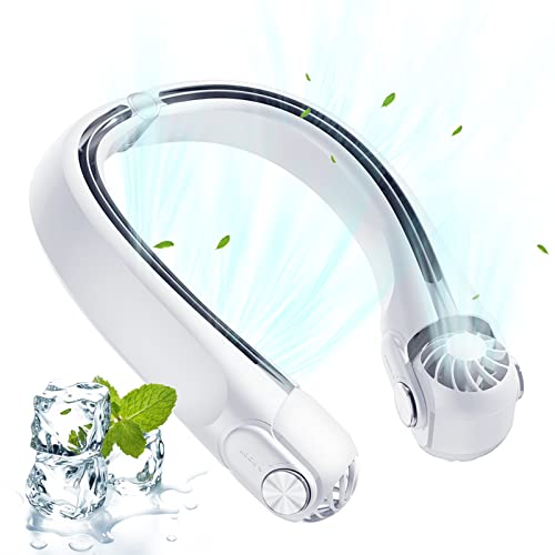 Bseical Tragbarer Nackenventilator mit Kühlung, USB Aufladbar, 3 Turbo Geschwindigkeiten, 2400mAh Akku, Weiß von Bseical