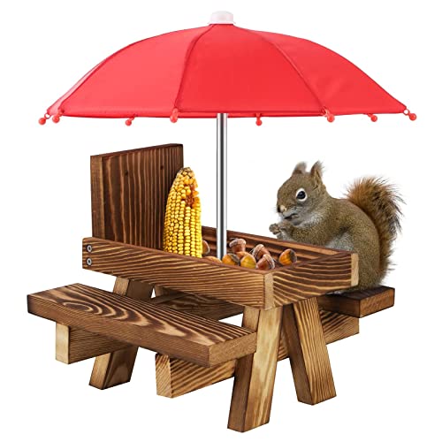 Eichhörnchen Futterhaus Für Balkon,Eichhörnchen Futterstation Mit Regenschirm,Holz Eichhörnchen Picknicktisch Futterstation,Hängender Eichhörnchen-Futterspender Für Draußen,Futterstelle Wetterfest (B) von Bseical