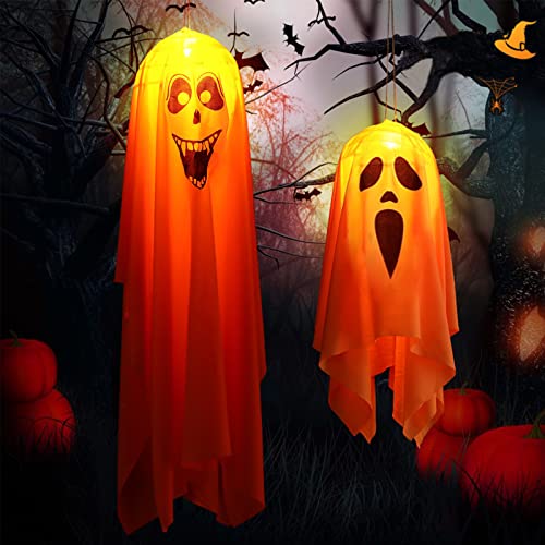 Halloween Geister Zum Aufhängen, Halloween Geister Figuren Beleuchtet, Halloween Geist Laterne Led Licht Windsäcke, Halloween Deko Horror Gruselig Outdoor Garten Balkon Flagge Amerikanisch Lampe (D) von Bseical