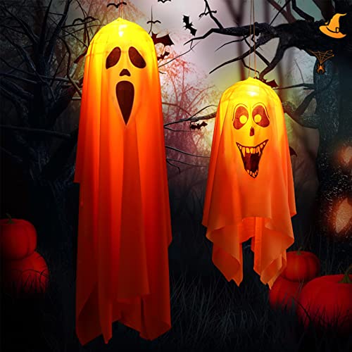 Halloween Geister Zum Aufhängen, Halloween Geister Figuren Beleuchtet, Halloween Geist Laterne Led Licht Windsäcke, Halloween Deko Horror Gruselig Outdoor Garten Balkon Flagge Amerikanisch Lampe (C) von Bseical