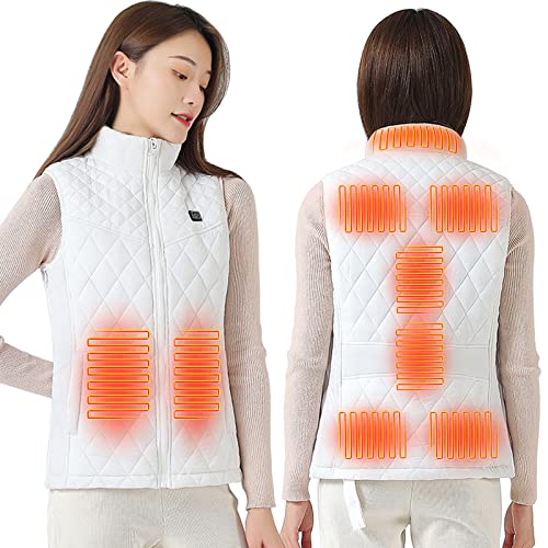 Heizweste Damen USB, Beheizbare Weste/Jacke Damen, Heated Vest Elektrisch Unterstützt Von Powerbank Einstellbar Wärmeweste Smart Sport Motorrad Jagd Heiz Kleidung Daunenweste 9 Zonen (Weiß, 3XL) von Bseical