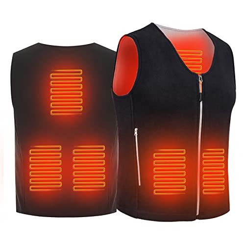 Heizweste Fleece Damen, Beheizte Weste Fleece Herren, 5 Zonen Elektrische Beheizbare Weste Dünn Pro Einstellbar Wärmeweste USB Anschluss Heizjacke Kleidung Büro Jagd Motorrad Unisex (V, S) von Bseical