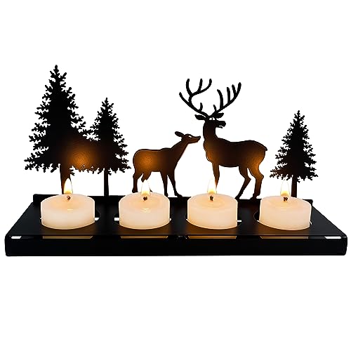 Kerzenhalter Adventskranz Schwarz für 4cm Teelicht, Kerzenständer Metall Modern, Adventskerzenhalter Ohne Dorn, Kerzentablett Eckig, Weihnachtsdeko Amerikanisch Vintage Kerzen Weihnachten Tisch Deko von Bseical