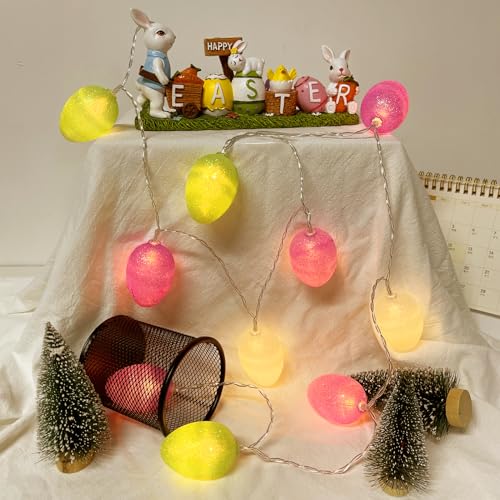 Lichterkette Ostern mit 10 LED Eier, Osterlichterkette 1.6m, Osterdeko Tisch Warmweiß, Ostern Deko Modern, Ostereier Lichterketten zum Aufhängen, Osterdekoration Innen, Osterdeko für Fenster Baum Bunt von Bseical