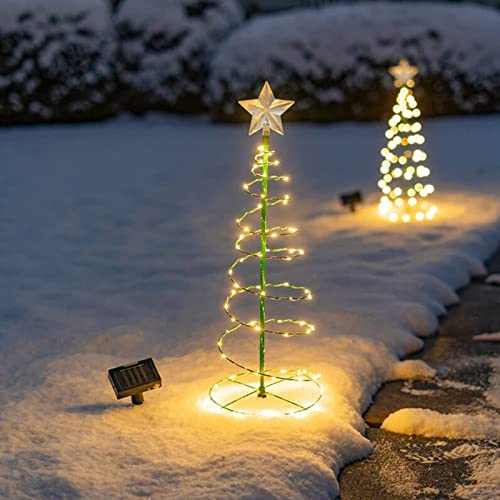 Mini Spiralförmiger Weihnachtsbaum Deko Led, Weihnachtsdeko Lichterkette Amerikanisch Outdoor, Neuheiten Metall Garten Solarleuchten Weihnachtsbeleuchtung Solar Stern Außen Baum Geschmückt Warmweiß von Bseical