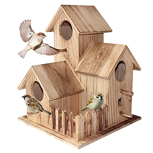 Nistkasten Meisen Holz, Vogelhaus Wetterfest Ohne Ständer, Vogelhäuschen Balkongeländer, Nistkästen für Vögel Bausatz Landhaus Outdoor Vogelvilla Naturholz DIY Deko Garten Fensterbank (Retro) von Bseical