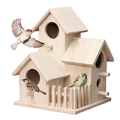 Nistkasten Meisen Holz, Vogelhaus Wetterfest Ohne Ständer, Vogelhäuschen Balkongeländer, Nistkästen für Vögel Bausatz Landhaus Outdoor Vogelvilla Naturholz DIY Deko Garten Fensterbank (Holzfarbe) von Bseical