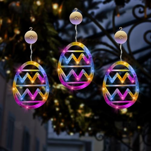 Ostereier Lichterkette, Fensterbeleuchtung Ostern, Osterdeko Mit Led, Ostereier Leuchtend Fenster Saugnäpfe Lichter Innen Außen Deko Beleuchtet Zum Aufhängen Klein Fensterdeko Osterdekoration 3pc Set von Bseical