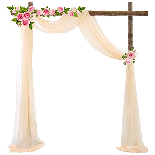 Querbehang Freihanddeko FüR Hochzeitsbogen TüLl Foto Hintergrund Hochzeit Vorhang Deko Weiss Hochzeitsbogen Gardinen Dekoration FüR Party Hochzeit Geburtstag Taufe (Polyester, champagnerfarben) von Bseical