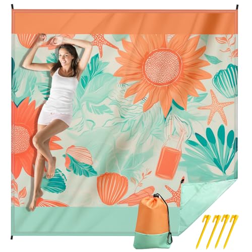 Stranddecke Sandfrei, Sandfeste Stranddecke Wasserdicht, Leicht Und Dünn, Tragbare Strandmatte Faltbar Travel Ultraleicht Strand Zubehör Beach Blanket Strandurlaub Picknickdecke Mit Heringen 300x280CM von Bseical