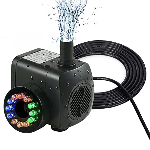 Teichpumpe Klein Mit Beleuchtung, Wasserpumpe Aquarium Sehr Leise, Springbrunnenpumpe Mit Licht, Katzenbrunnen Pumpe Mit Led, Gartenpumpe Brunnen Mini Tauchpumpe Elektrische 220-240V 15W 800L/H von Bseical