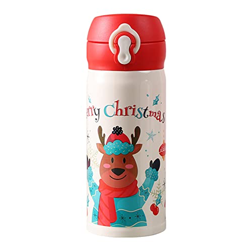Thermobecher Kaffee 300ml, Geschenke für Kinder, Tasse Weihnachten Klein, Kaffeebecher Thermo Auslaufsicher, Weihnachtstasse/Thermosflasche/Wasserflasche/Becher Vakuum Personalisiert (Rot Rentier) von Bseical
