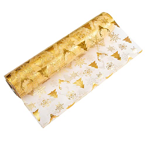 Tischläufer Gold Weihnachten, Tischband Weihnachten Gold, Weihnachtstischläufer Extra Lang, Tischdeko Weihnachten Modern Durchsichtig Goldene Hochzeit Deko Tisch Heißprägen Tüll Rolle 5m (B) von Bseical