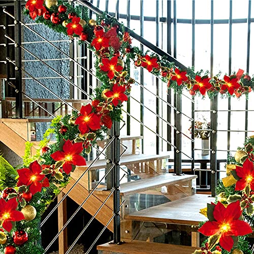 Weihnachtsgirlande mit Beleuchtung Innen, LED Lichterkette Weihnachtsbaum Batteriebetrieben, Weihnachtsgirlande Beleuchtet für Kamin Tür Treppe Fenster Balkon Girlande Weihnachten Beeren (D 3m) von Bseical