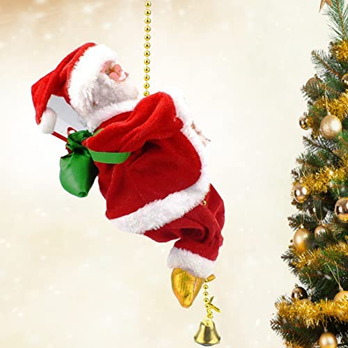 Weihnachtsmann Figur Deko, Weinachtsdekorationen Figuren, ​Weihnachtsmann Hängend Elektrisch Klettern mit Musik, Weihnachtsbaumschmuck Amerikanisch Santa Claus Nikolaus Plüsch Puppe Aussen Deko von Bseical