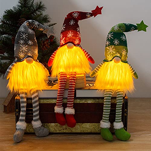 Weihnachtswichtel Deko Figuren, Wichtel Figuren Led, Weihnachtswichtel Leuchtend, Weihnachtsdeko Figuren Leuchten, Weihnachtsdekoration Amerikanisch Miniatur Häkeln Stoff Tomte Puppe (Lange Beine) von Bseical