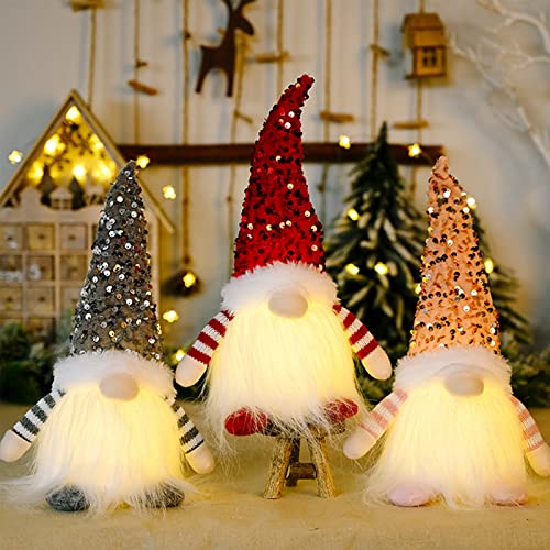 Weihnachtswichtel Figuren LED, Weihnachtsdeko Amerikanisch, Weihnachten Deko Beleuchtet, Weihnachts Tisch Deko, Weihnachten Dekoration Innen, Wichtel Klein Skandinavisch mit Santa Hat Leuchtende (D) von Bseical