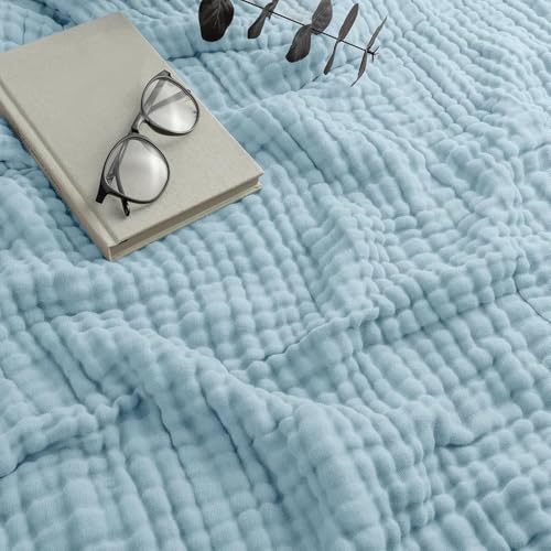 Bseruiorp Sommer Musselin Decke 150 x 200, 100% Natürliche Musselindecke Leichte Sanfte, Muslin Blanket Erwachsene as Cuddly Blanket, Bed, Couch Throw(Blau, Queen(150x200CM)) von Bseruiorp