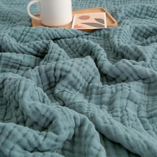 Bseruiorp Sommer Musselin Decke 150 x 200, 100% Natürliche Musselindecke Leichte Sanfte, Muslin Blanket Erwachsene as Cuddly Blanket, Bed, Couch Throw (Dunkelgrün, Queen(150x200CM)) von Bseruiorp