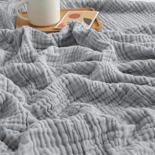 Bseruiorp Sommer Musselin Decke 150 x 200, 100% Natürliche Musselindecke Leichte Sanfte, Muslin Blanket Erwachsene as Cuddly Blanket, Bed, Couch Throw (Grau, Queen(150x200CM)) von Bseruiorp
