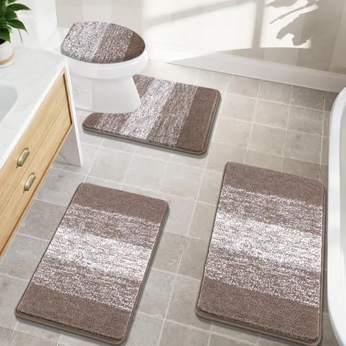 Bsmathom Badezimmerteppich-Set, 4-teilig, mit WC-Bezug, Plüsch, zottelig, rutschfest, saugfähig, maschinenwaschbar, Badematte mit U-förmiger Kontur, WC-Vorleger für Badewanne, WC, Kaffee Bsmathom Badezimmerteppich-Set, 4-teilig, mit WC-Bezug, Plüsch, zottelig, rutschfest, saugfähig, maschinenwaschbar, Badematte mit U-förmiger Kontur, WC-Vorleger für Badewanne, WC, Kaffee von Bsmathom