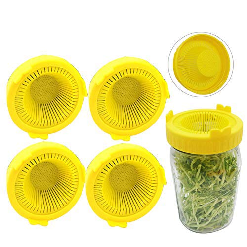 Bsopem Keimdeckel, Kunststoff-Kit, weite Öffnung, Einmachgläser, Bohnensprossen, Alfalfa Salat Sprossen (gelb), 4 Stück von Bsopem