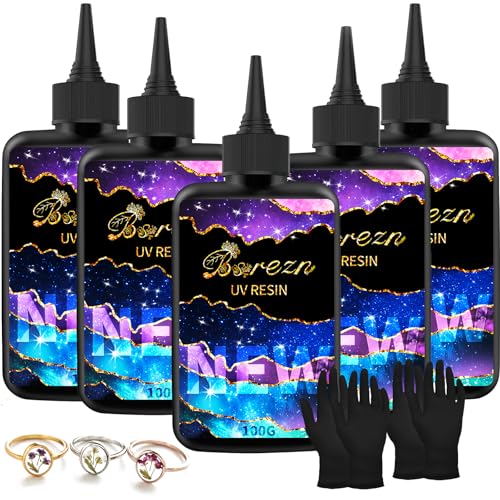 Bsrezn UV Resin Klar, 500 g Transparentes UV Harz mit 2 Guanti-Paaren, schnelle Aushärtung unter UV-Licht von Bsrezn