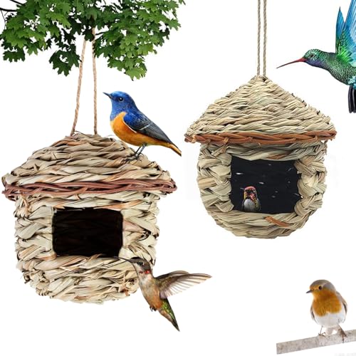 Vogelnest Gras, 2 Stück Gras Bird Nest, Vogelhäus, Handgewebte Vogelhäuser, Vogelhäus zum Aufhängen für Wellensittich Meise, Kanarienvogel, Amsel, Hummingbird, Rotkehlchen (Farbe der Stämme, B) Vogelnest Gras, 2 Stück Gras Bird Nest, Vogelhäus, Handgewebte Vogelhäuser, Vogelhäus zum Aufhängen für Wellensittich Meise, Kanarienvogel, Amsel, Hummingbird, Rotkehlchen (Farbe der Stämme, B) von Bssowe
